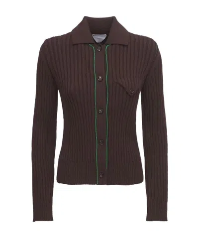 Bottega Veneta Ribbed-knit Button-up Cardigan In Brown