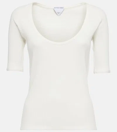 Bottega Veneta Ribbed-knit Cotton-blend Jersey Top In White