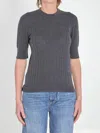 Bottega Veneta Womens Anthracite Ribbed Round-neck Wool Top