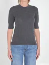 Bottega Veneta Womens Anthracite Ribbed Round-neck Wool Top