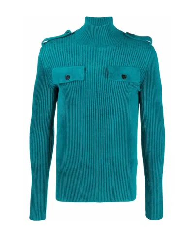 Bottega Veneta Ribbed-knit Epaulettes Jumper In Green