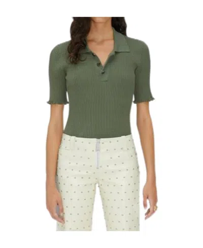 Bottega Veneta Ribbed-knit Polo Top In Green