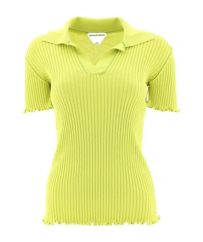 Bottega Veneta Ribbed-knit Short-sleeve Top In Yellow
