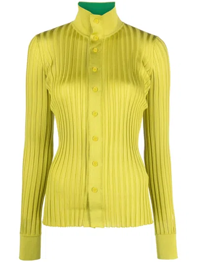 Pre-owned Bottega Veneta Ribbed-knit Silk Cardigan In Green