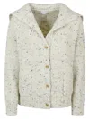 Bottega Veneta Ribbed Knit Sweater With Oversized Collar And Gold-tone Buttons In White
