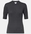 Bottega Veneta Womens Anthracite Ribbed Round-neck Wool Top