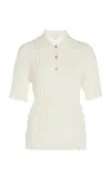 Bottega Veneta Zigzag Knit Short-sleeve Polo Top In Beige