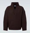 Bottega Veneta Chunky Compact Wool Blend V-neck Sweater In Brown