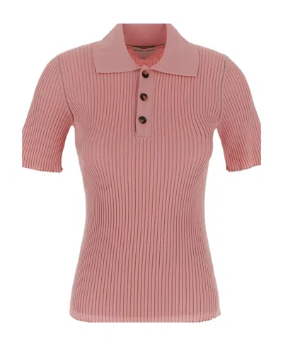 Bottega Veneta Ribbed Polo Top In Pink