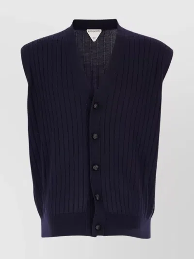 Bottega Veneta Ribbed Sleeveless V-neck Knitwear In Blue