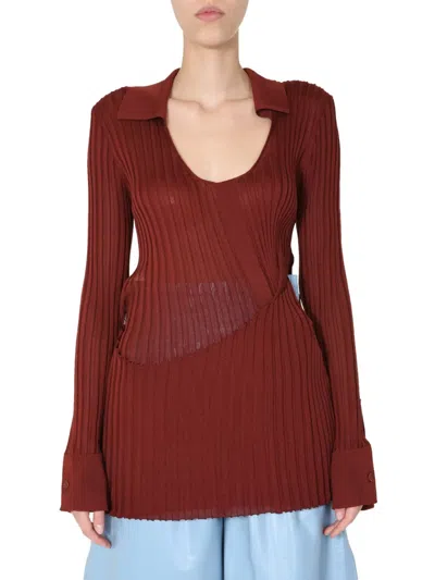 Bottega Veneta Ribbed Sweater In Red