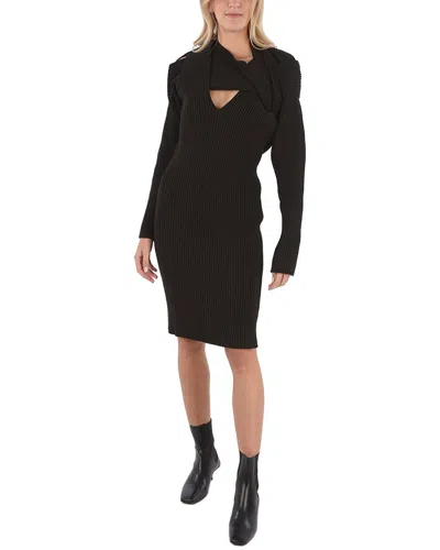 Bottega Veneta Ribbed Unstructured Dress In Brown