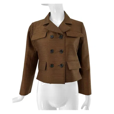 Pre-owned Bottega Veneta Ribbed Wool & Silk Blend Double Breasted Cropped Jacket 38 Nwt In Brown