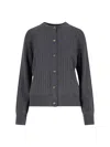 Bottega Veneta Grey Crewneck Cardigan With Knot Buttons Closure And Ribbed Knit In Wool Woman
