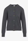 Bottega Veneta Grey Crewneck Cardigan With Knot Buttons Closure And Ribbed Knit In Wool Woman In Gray