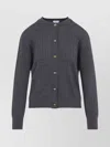 Bottega Veneta Grey Crewneck Cardigan With Knot Buttons Closure And Ribbed Knit In Wool Woman