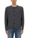 Bottega Veneta Ribbed Wool Cardigan In Gray