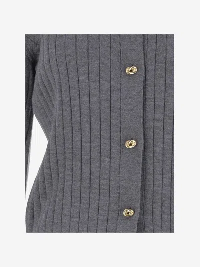 Bottega Veneta Ribbed Wool Cardigan In Gray