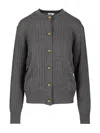 Bottega Veneta Ribbed Wool Cardigan Knitwear Grey In Gray