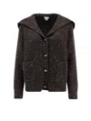 Bottega Veneta Melange Dark Brown Wool Blend Cardigan In Pink