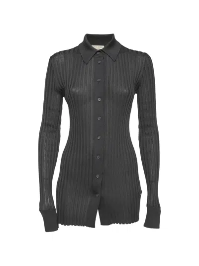 Pre-owned Bottega Veneta Ribbed-knit Long-sleeve Cardigan In Gray