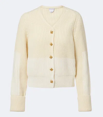 Bottega Veneta Ribbed-knit Wool And Cashmere Cardigan In Gold