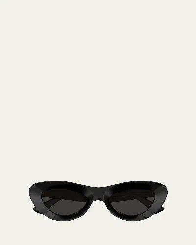 Bottega Veneta Ribbon Plastic Cat-eye Sunglasses In Black Black Grey