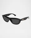 Bottega Veneta Ribbon Plastic Cat-eye Sunglasses In Shiny Solid Black