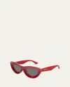 Bottega Veneta Ribbon Plastic Cat-eye Sunglasses In Shiny Solid Red