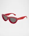 Bottega Veneta Ribbon Plastic Cat-eye Sunglasses In Shiny Solid Red