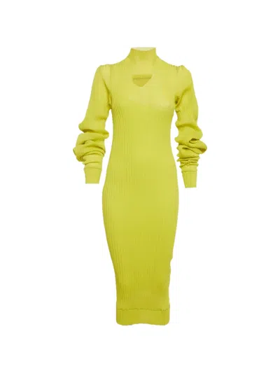 Pre-owned Bottega Veneta Rib-knit Keyhole Midi Dress In Yellow
