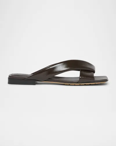 Bottega Veneta Riva Criss Cross Leather Flat Sandals In Brown