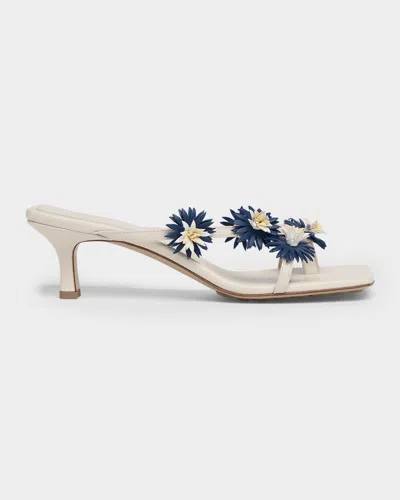 Bottega Veneta Riva Floral Leather Kitten-heel Sandals In Blue Ivory