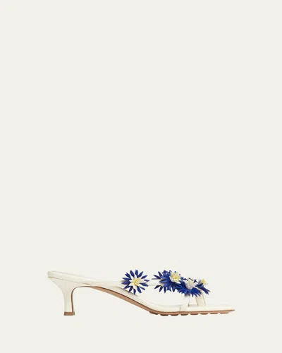 Bottega Veneta Riva Floral Leather Kitten-heel Sandals In White