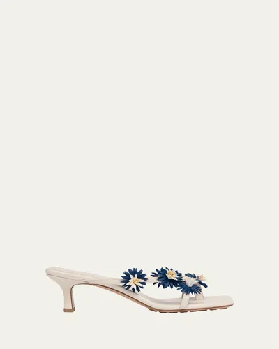 Bottega Veneta Riva Floral Leather Kitten-heel Sandals In White