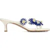 Bottega Veneta Riva Floral Leather Kitten-heel Sandals In Blue Ivory