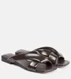 Bottega Veneta Riva Criss Cross Leather Flat Sandals In Brown