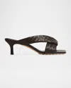 Bottega Veneta Riva Micro Woven Nappa Leather Kitten-heel Sandals In Pink
