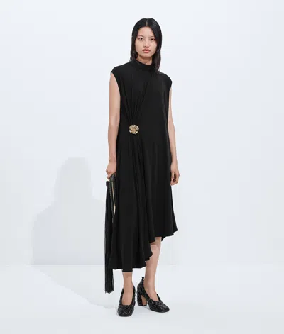 Bottega Veneta Womens Black Sleeveless Brooch Crepe-jersey Midi Dress