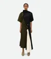 Bottega Veneta Robe En Viscose Fluide Piercing In Dark Olive/black/dove