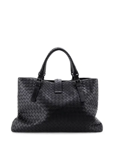 Pre-owned Bottega Veneta Roma Bag Intrecciato Nappa Medium Tote Bag In Black