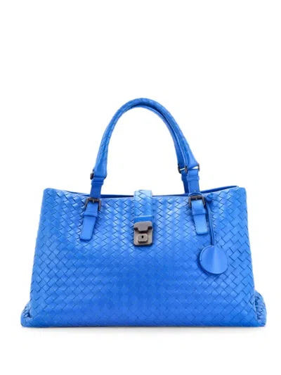 Pre-owned Bottega Veneta Roma Bag Intrecciato Nappa Medium Tote Bag In Blue