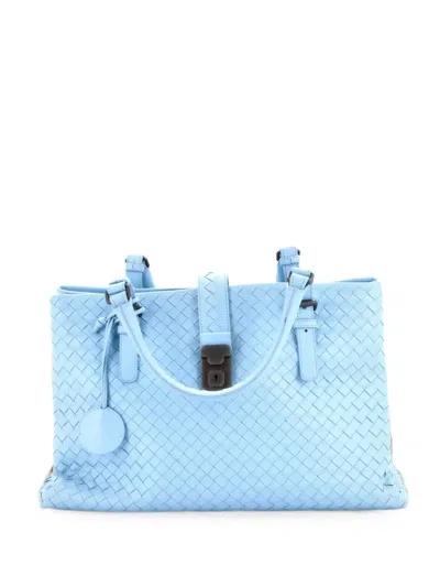 Pre-owned Bottega Veneta Roma Bag Intrecciato Nappa Medium Tote Bag In Blue