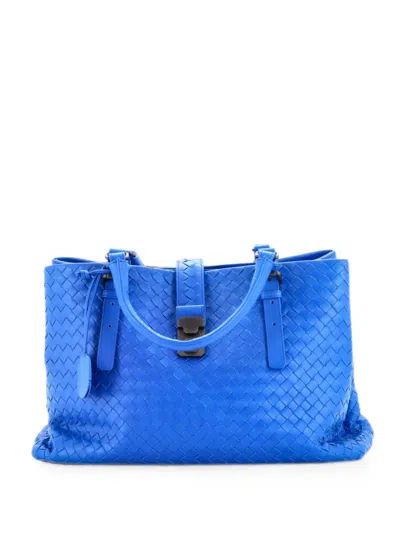 Pre-owned Bottega Veneta Roma Bag Intrecciato Nappa Medium Tote Bag In Blue