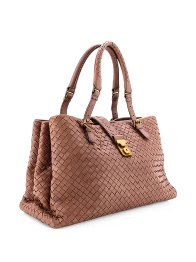 Pre-owned Bottega Veneta Roma Bag Intrecciato Nappa Medium Tote Bag In Brown