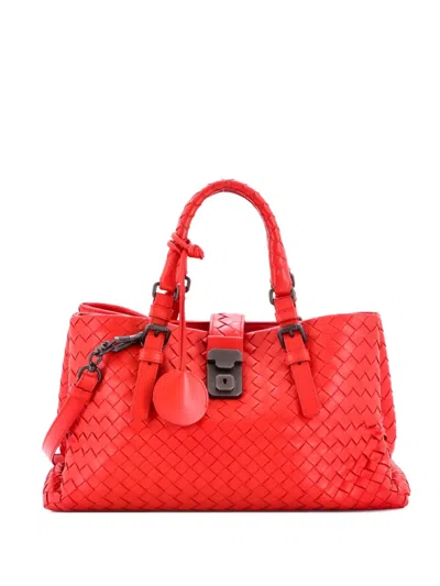 Pre-owned Bottega Veneta Roma Bag Intrecciato Nappa Small Tote Bag In Red