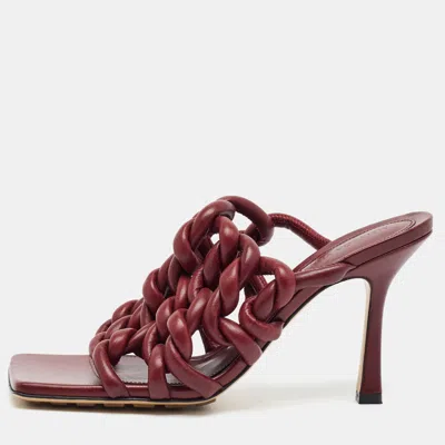 Pre-owned Bottega Veneta Rope Stretch Size 37 Burgundy Leather Slide Sandals