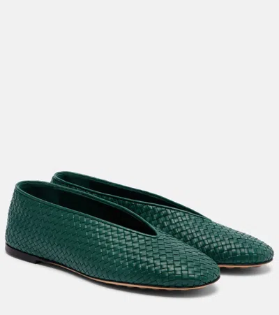 Bottega Veneta Micro Woven Nappa Leather Ballerina Flats In Green