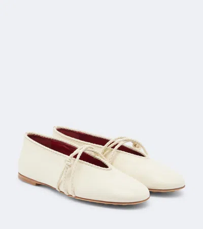 Bottega Veneta Rosa Intrecciato Leather Mary Jane Flats In White
