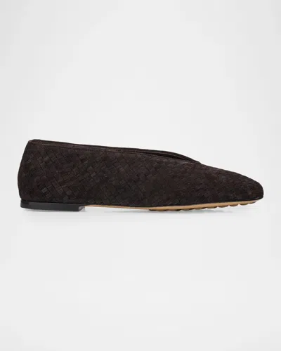 Bottega Veneta Rosa Intrecciato Suede Ballerina Flats In Brown